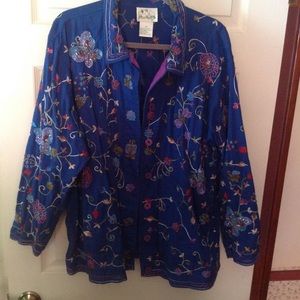 Royal blue embroidered beaded button down jacket